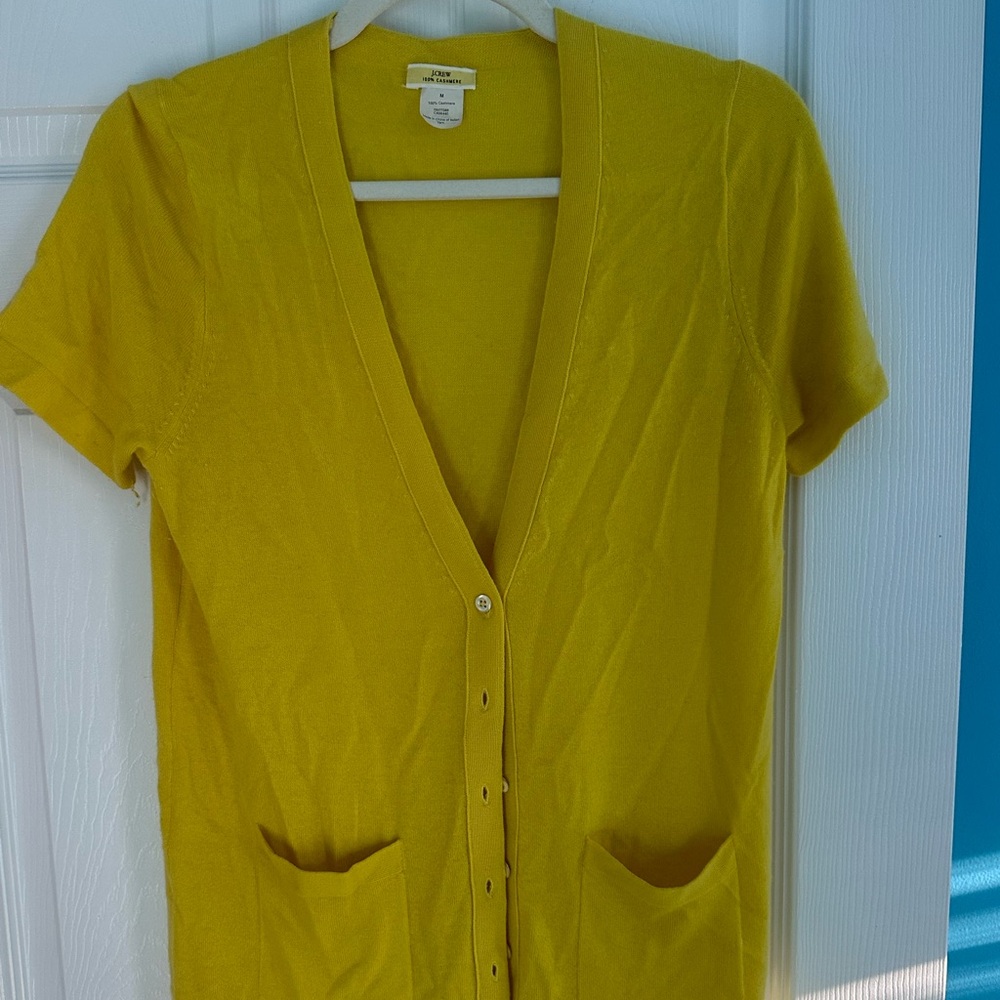 Chartreuse short sleeve cashmere cardigan